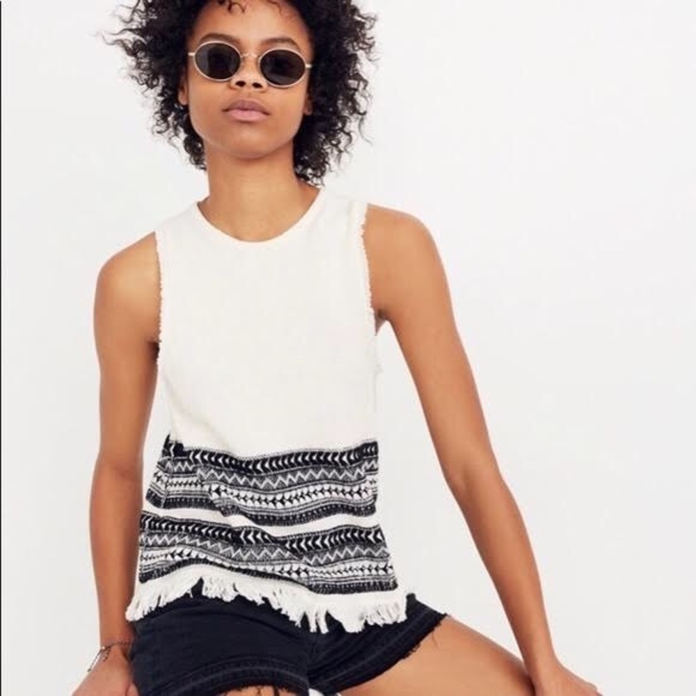 Madewell Ivory Sweater Tank with Print and Fringe!